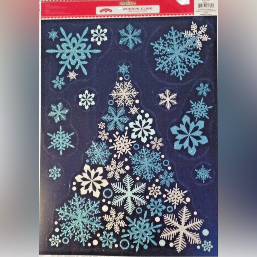 Vinyl Static Window Clings Snowflake Christmas Tree Blue New